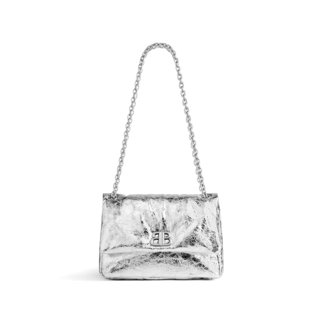 Balenciaga Borse A Spalla | Borse Con Catena-Borsa Monaco Mini Metallizzata  da Donna in Argento