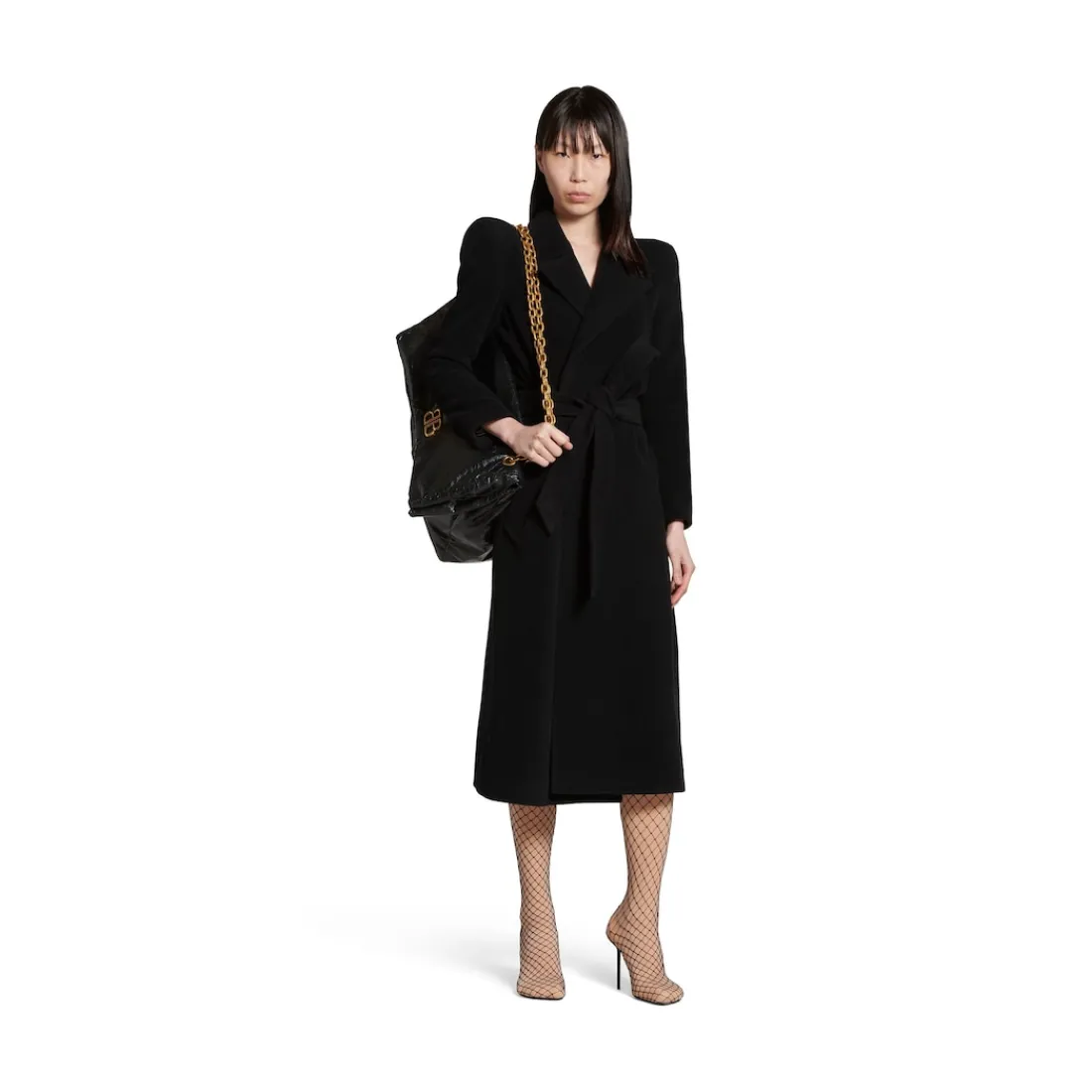 Balenciaga Cappotti E Giacche-Cappotto Round Shoulder Aderente da Donna in Nero