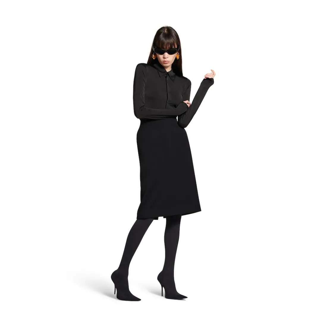 Balenciaga Vestiti E Gonne-Gonna Hourglass Midi da Donna in Nero