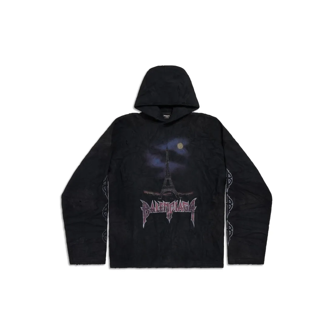 Balenciaga Felpe | Felpe-Hoodie Stropicciato Paris Moon Large Fit in Nero