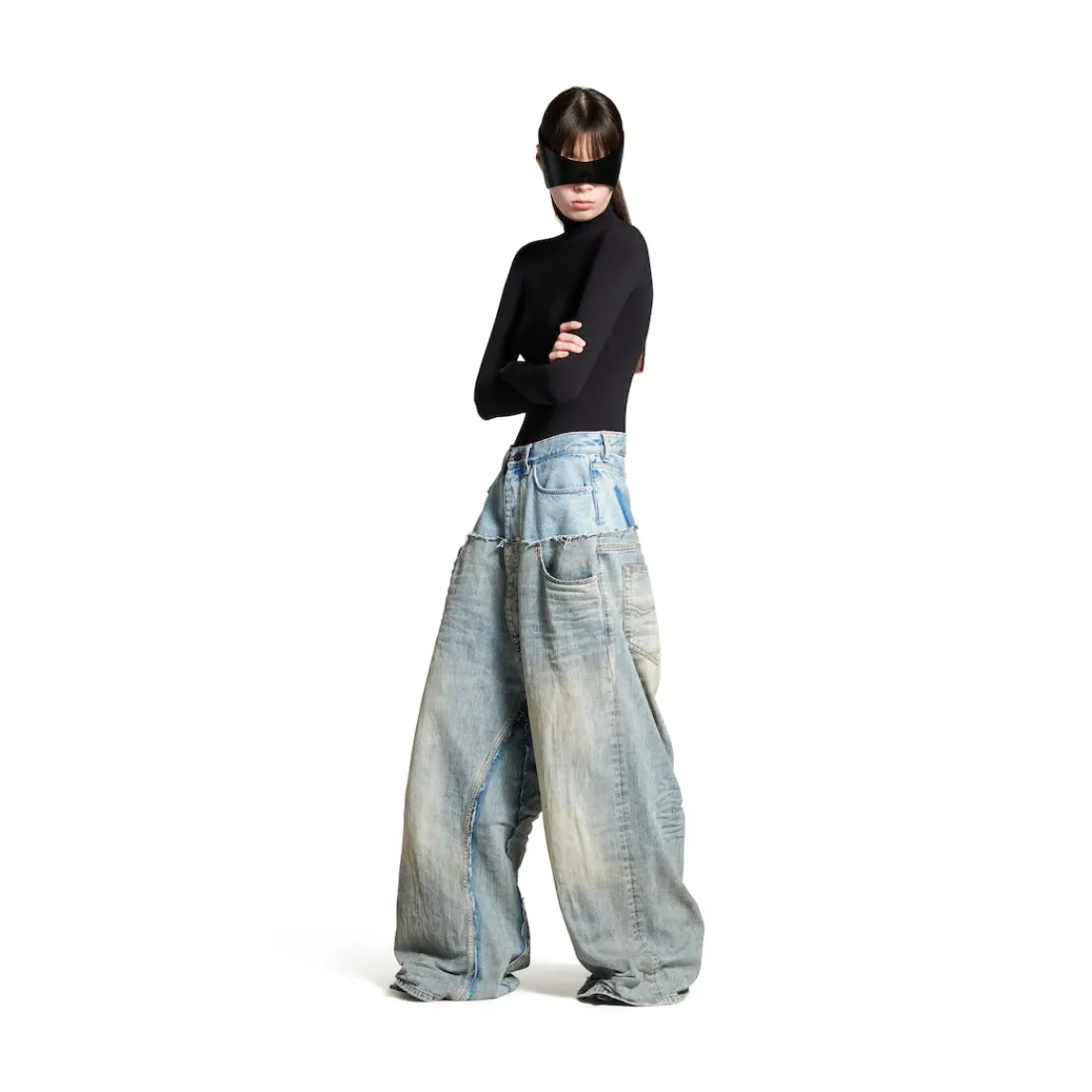 Balenciaga Pantaloni | Denim-Pantaloni Baggy Cut-up da Uomo in Blu