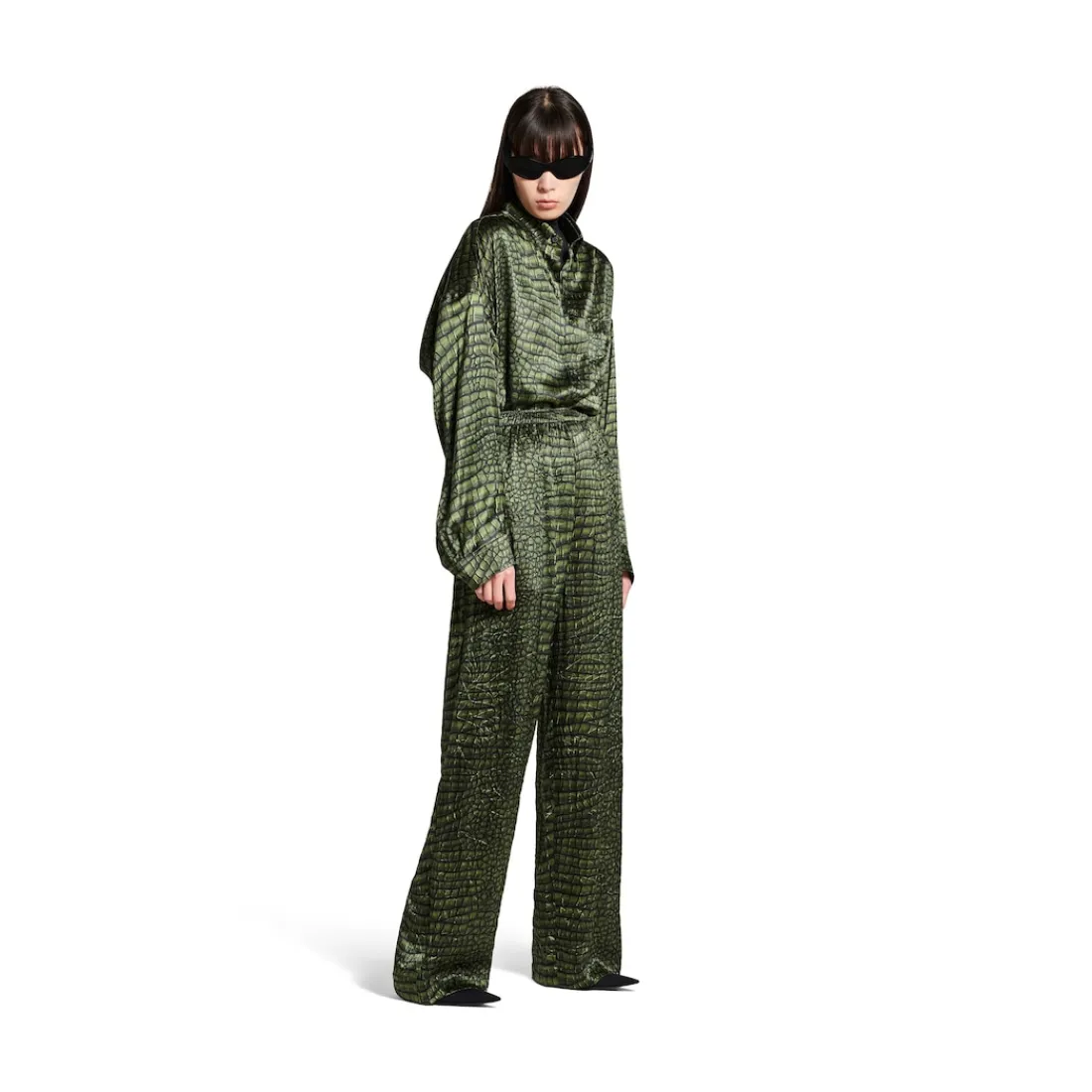 Balenciaga Pantaloni-Pantaloni Stile Pigiama da Donna in Verde