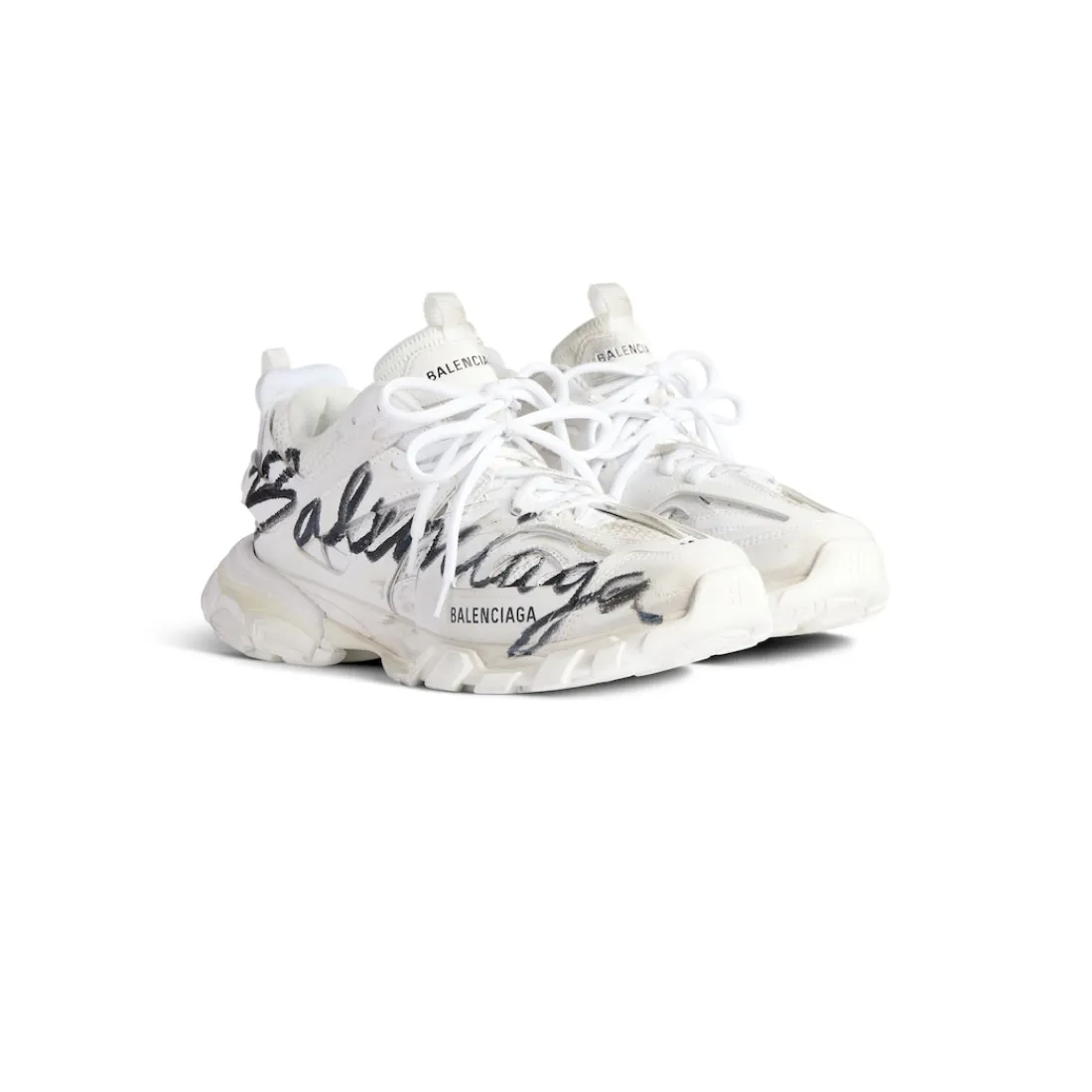 Balenciaga Sneakers-Sneaker Track Signature da Uomo in Bianco/nero