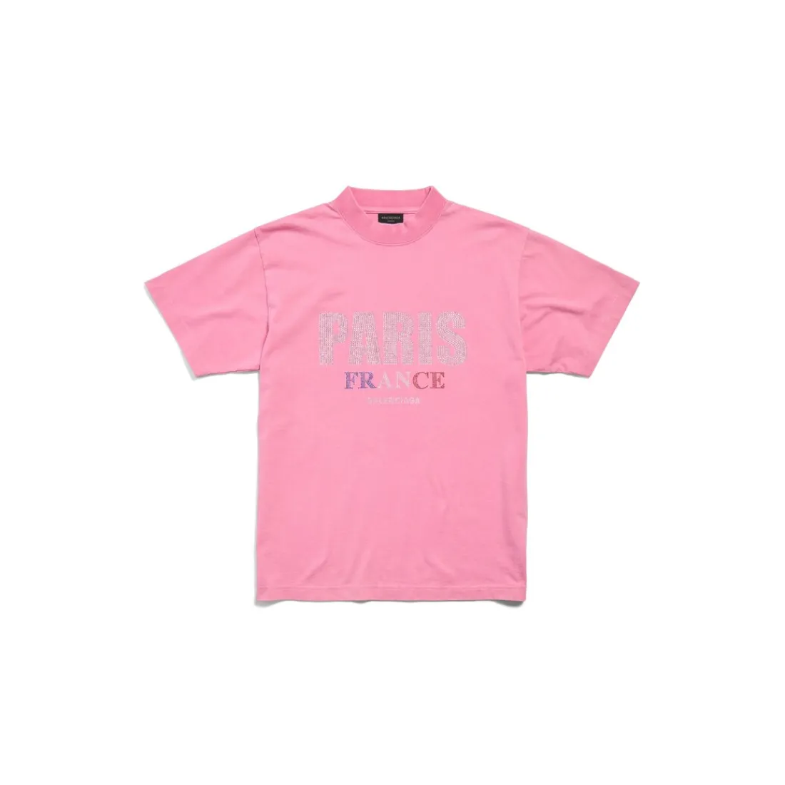 Balenciaga T-shirts-T-shirt Paris Strass Small Fit  in Rosa Délavé Rosadélavé