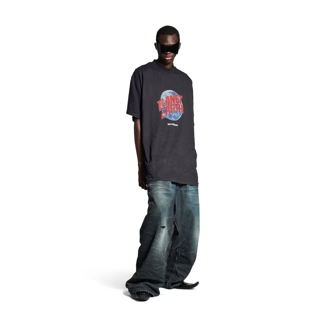 Balenciaga T-shirts-T-shirt Planet Earth Oversize da Uomo in Nero
